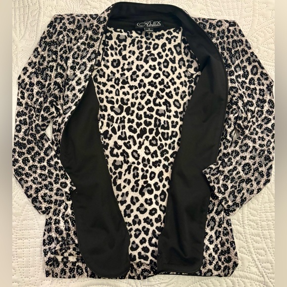 Alex Evenings Glitter Leopard Print Blazer Satin Trim 3/4 Sleeve Jacket Sz Small - Picture 8 of 11